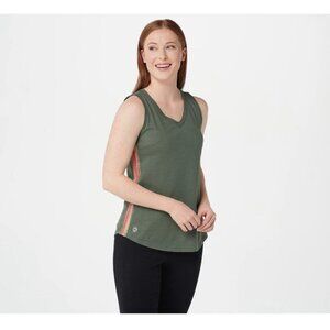 Soulgani Active Chaos & Beauty V-Neck Tank With Side Stripe Size XS Olive Green